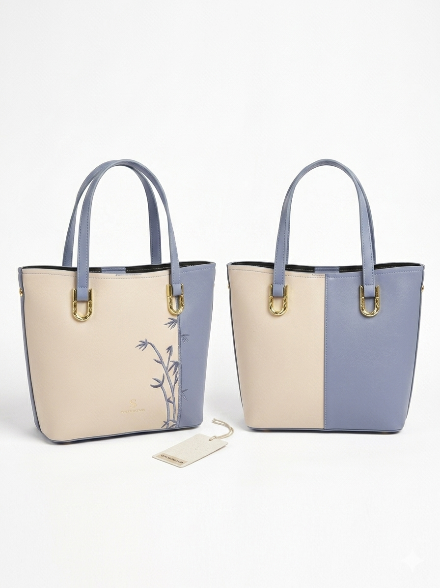 Women Shoulder Bag-Creme & Blue