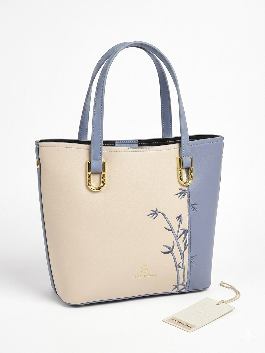 Women Shoulder Bag-Creme & Blue