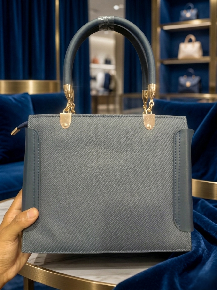 Grey Top-Handle Structured Handbag