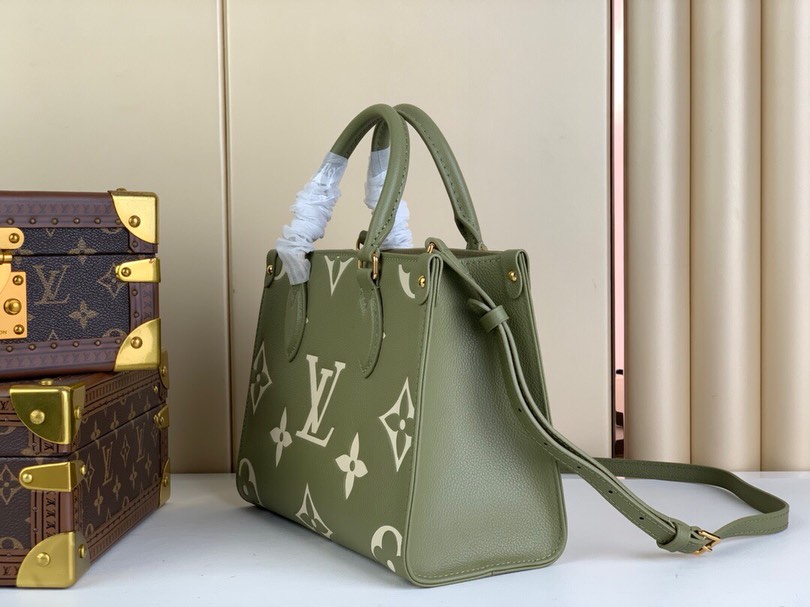 Two-Tone Monogram Print Tote Bag in Khaki Creme