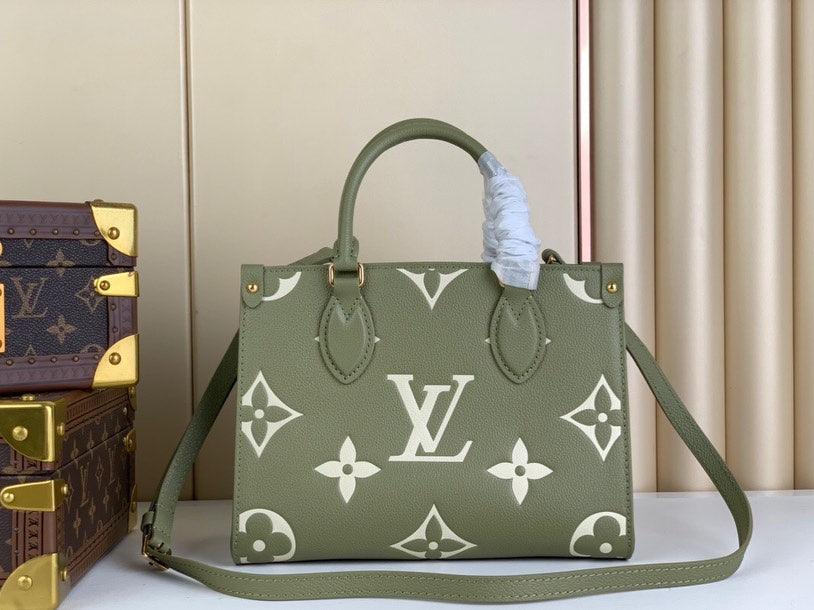 Two-Tone Monogram Print Tote Bag in Khaki Creme