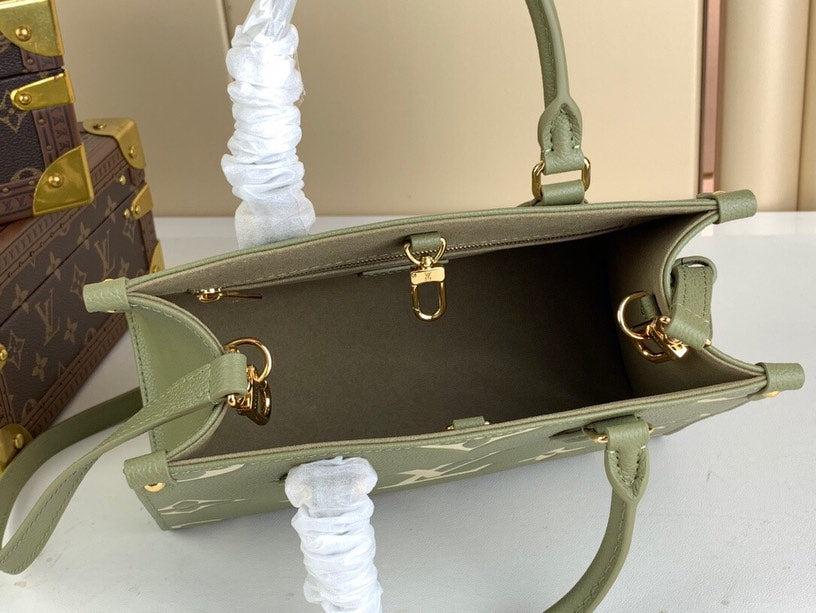Two-Tone Monogram Print Tote Bag in Khaki Creme