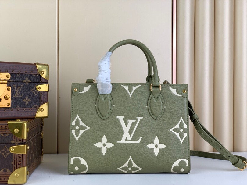 Two-Tone Monogram Print Tote Bag in Khaki Creme