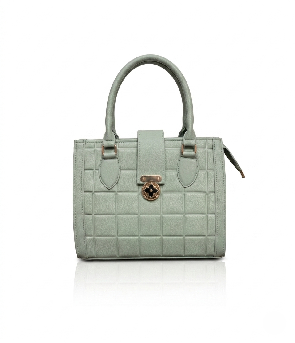 Quilted Grid Satchel with Gold-Tone Floral Hardware