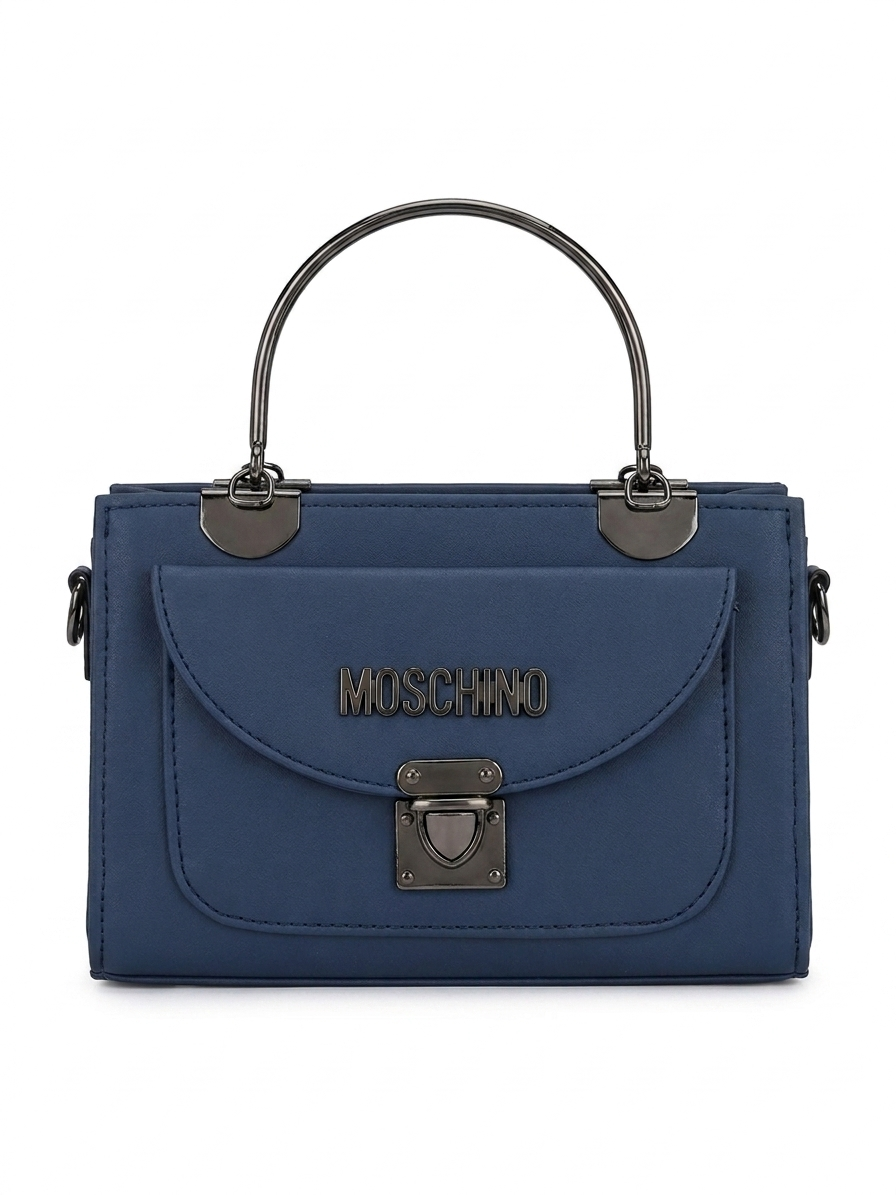 Midnight Navy "Moschino" Structured Satchel