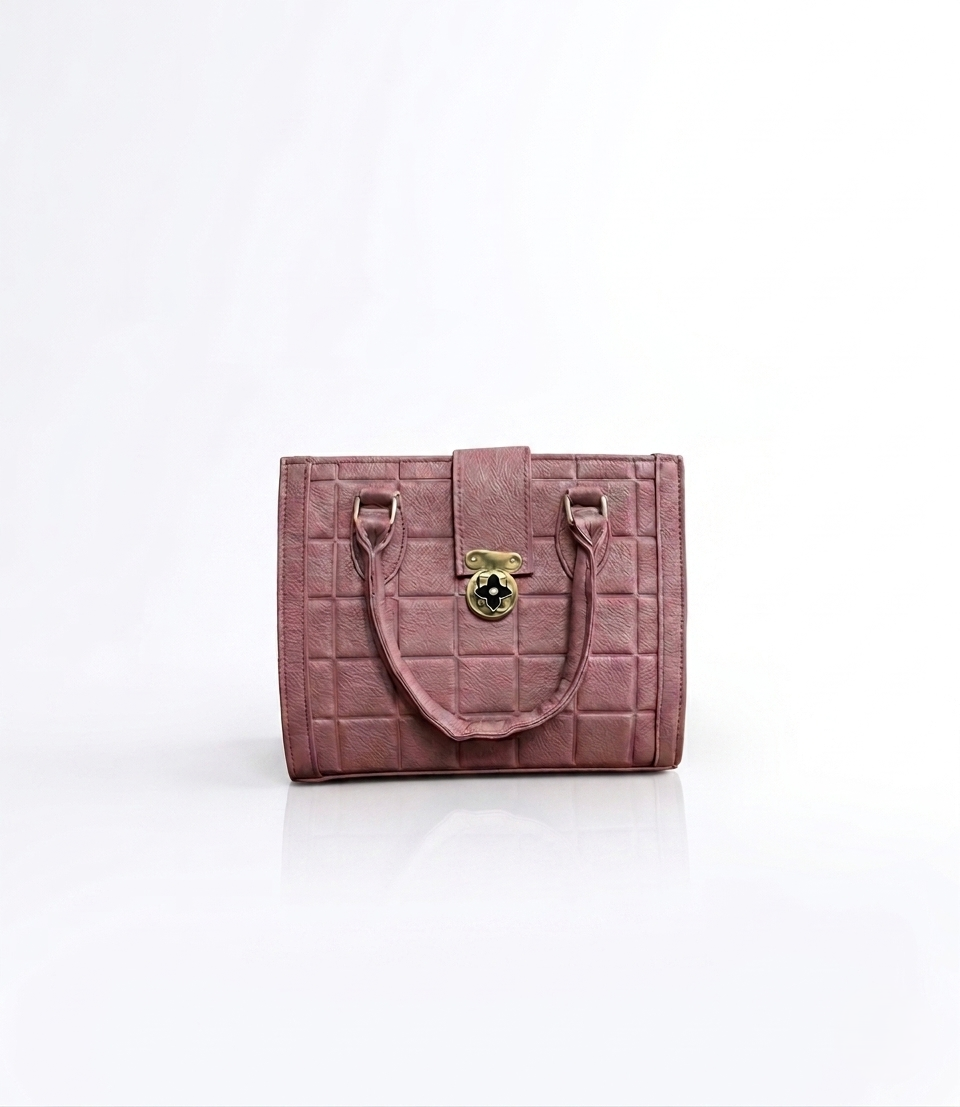 Quilted Grid Satchel with Gold-Tone Floral Hardware