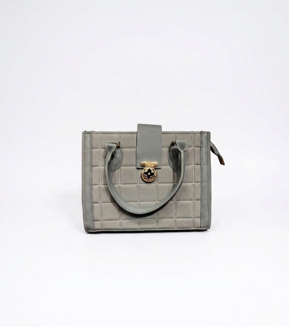 Quilted Grid Satchel with Gold-Tone Floral Hardware