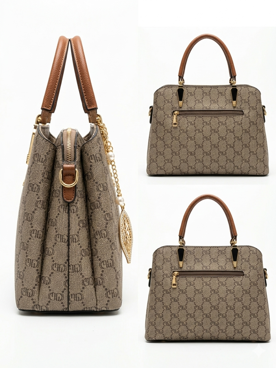 Monogram Print Structured Tote Bag
