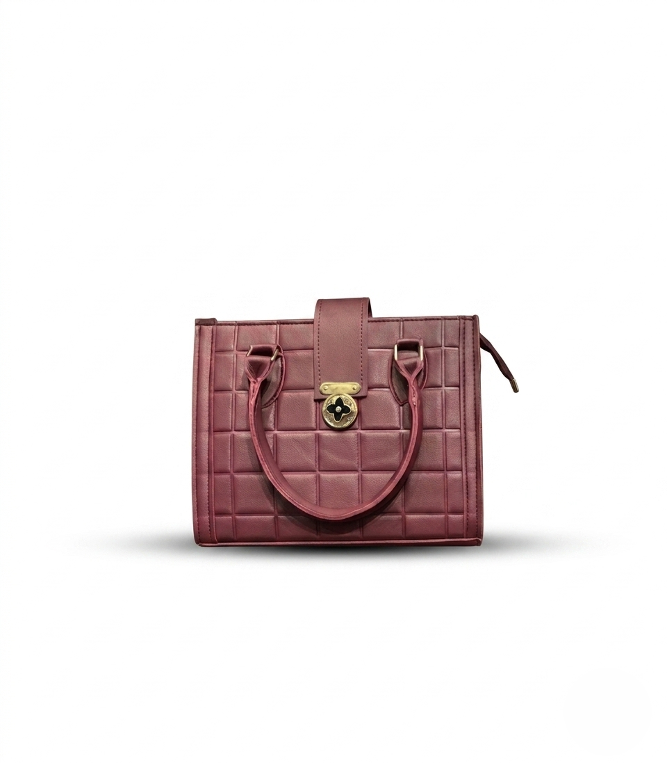 Quilted Grid Satchel with Gold-Tone Floral Hardware