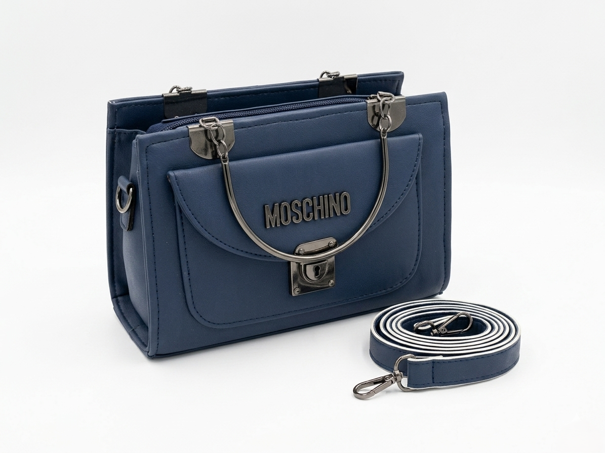 Midnight Navy "Moschino" Structured Satchel