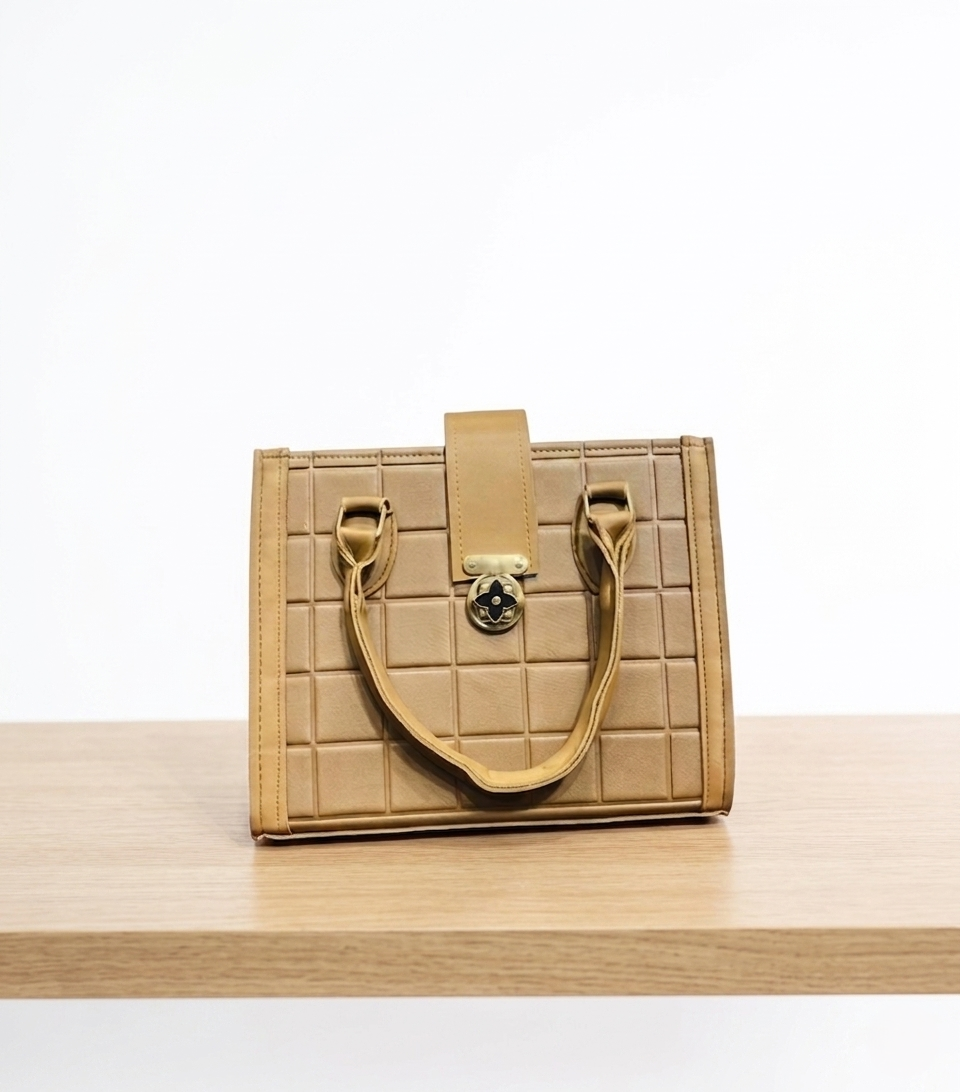 Quilted Grid Satchel with Gold-Tone Floral Hardware
